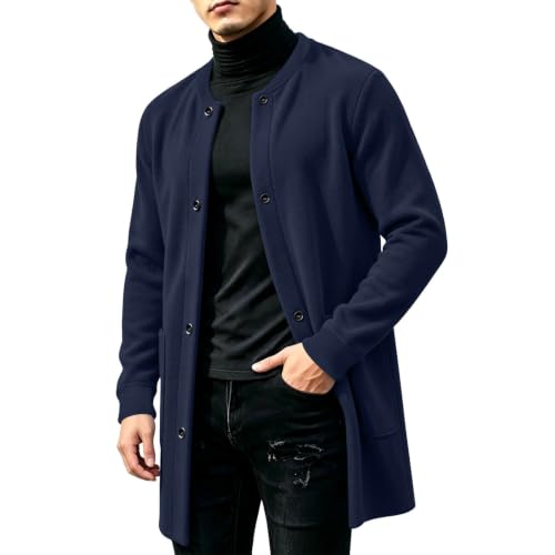 Carydety Mens Coat Button Front Long Fleece Cardigan Coat with Pockets - image 1
