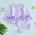 Multitrust Baby Girl Long Sleeve Swimsuit Ruffled Plaid Rash Guard Bikini Set Bathing Suit Toddler Girls Beach Swimwear Sunsuit (Purple, 2-3T)