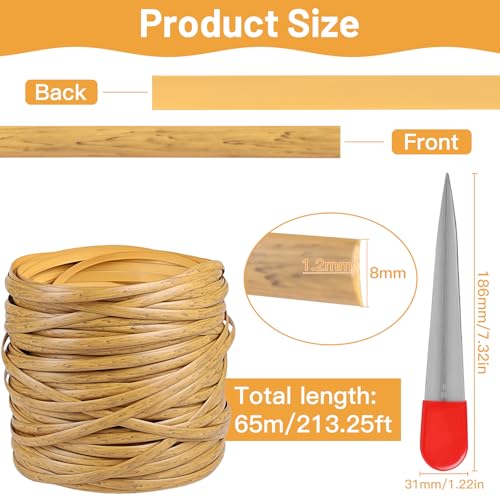DBREAKS 65m Kunststoff Gewebtes Rattan, Flach, PE-Rattan, Webwerkzeug, Synthetische Rattan Reparaturmaterial, für Outdoor Rattan Möbel Reparatur,Rattan-Stuhl, Tischkorb(Hellbraun)