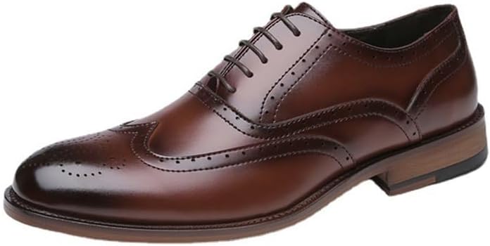 Men's British-Style Lace-on Round Toe Formal Derby Pointed Shoes Office Banquet Breathable Comfortable Oxford Dress Shoes