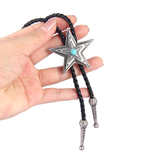 Image of GelConnie Bolo Tie for Men Women Western Cowboy Turquoise Leather Necktie | Natural Stone Bolo Tie Necklace for Women Rodeo Cowboy Leather Necktie Native American Western Cowgirl Ties Adjustable Cord