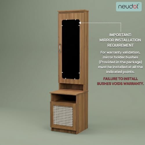 Image of NEUDOT Sakura Rattan Wooden Dressing Table With Mirror And Storage | Engineering Wood | Vanity Table With Mirror | Vanity Dressing Table For Bedroom, 12 Months Warranty | Leon Teak Finish,Brown