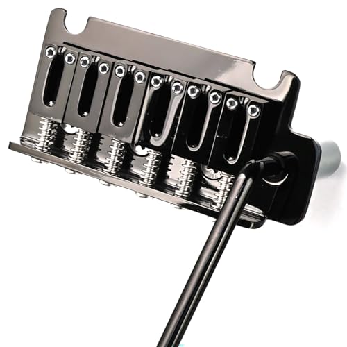 OVSAL 2-Point Electric Guitar Bridge Black 52.5mm Tremolo Bridge with Stainless Steel Plate and Zinc Alloy Saddles Electric Guitar Parts for 6 String Strat Stratocaster