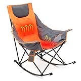 SUNNYFEEL Oversized Heated Camping Chair, Folding Rocking Camping Chairs with Luxury Padded Recliner,Carry Bag, 300 LBS Heavy Duty for Lawn/Outdoor/Picnic/Patio, Portable Rocker Camp Chair
