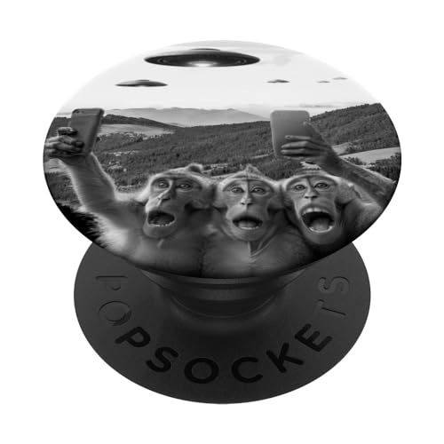 Funny Alien monkey Selfie with UFOs Gift Idea Men Women Kids PopSockets PopGrip Intercambiable