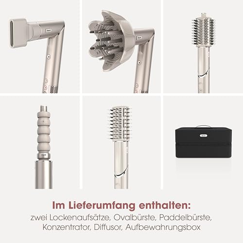 Shark FlexStyle 5-in-1 Luftstyler & Haartrockner, Auto-Wrap-Lockenaufsatz, Paddle-Bürste, Ovalbürste, Konzentrator, Diffusor, Aufbewahrungskoffer, Keine Hitzeschäden, Champagner HD446SLEU
