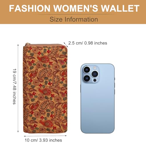 Women's Wallet, Leather Large Capacity Zipper Wallets, Paisley Vintage Wood Grain Zip Around Wallets for Women, RFID Blocking Credit Card Holder Phone Clutch Wallet (Paisley)4