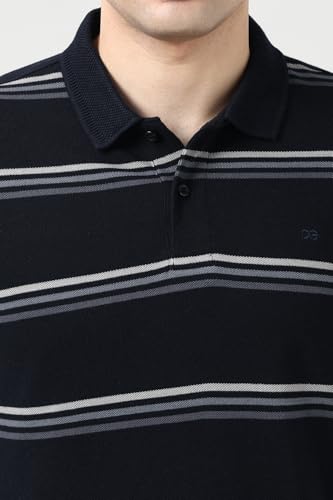 Image of Peter England Men's Cotton Breton Stripe Polo T-Shirt | Casual Wear | Modern Design