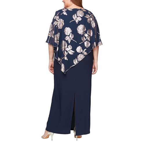 Image of S.L. Fashions Women's Long Asymmetric Cape Mother of The Bride Dress, Formal Evening Dress (Plus Size)