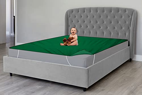 Image of The Furnishing Tree Mattress Protector /Waterproof Bedsheet Size WxL 60x75 Inches Queen Size Polyester Green