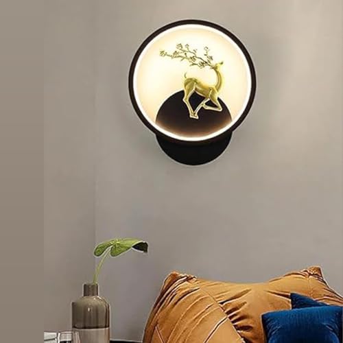 Image of SAH Black Home Decor Inbuilt Led Fancy Wall Light, Night Lamp,Decorative Lamp,Living Room,Bedroom, Cafe (Plastic) (3-Lighting Mode) (Round, Full Deer)