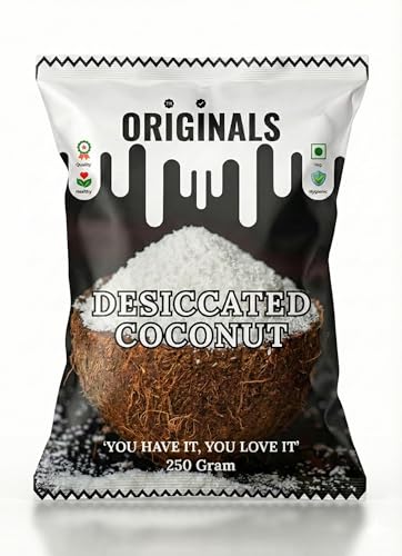 Image of ORIGINALS Premium Desiccated Coconut (नारियल बुरादा) 250g Freshly Grated & Sun-Dried Aromatic Perfect for Baking Desserts Cookies & Cooking