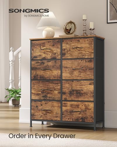 SONGMICS Dresser for Bedroom, Chest of Drawers, Steel, MDF, 8 Non-Woven Fabric Drawers, Storage Organizer Unit, Closet, Entryway, Rustic Brown and Ink Black ULGS124B02S - Image 4