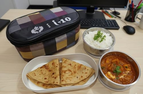 Image of Lunch Box Set with 2 Stainless Steel CONTAINTER and 1 Plastic CONTAINTER and Carry Bag, Leak-Proof, Light Weighted and Durable