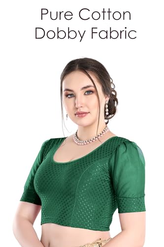 Image of FINESTFIT Stay On Trend Fashion 100% Cotton Readymade Blouses for Women,Round Neckline with Organza Balloon Sleeves.