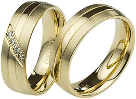 Jewellery Depot Wedding Rings Partner Rings Engagement Rings Stainless Steel 2 Microm Gold Plated with Zirconia + Engraving Proposal Rings Wedding Rings