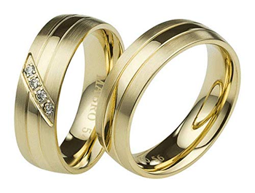 Jewellery Depot Wedding Rings Partner Rings Engagement Rings Stainless Steel 2 Microm Gold Plated with Zirconia + Engraving Proposal Rings Wedding Rings