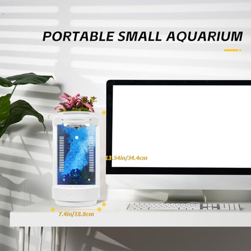 Image of Small Fish Tank 1.2 Gallon Aquarium Starter Kit Desktop Mini Fish Bowl Small Betta Fish Tank with Plant Pot (Coral Reef)
