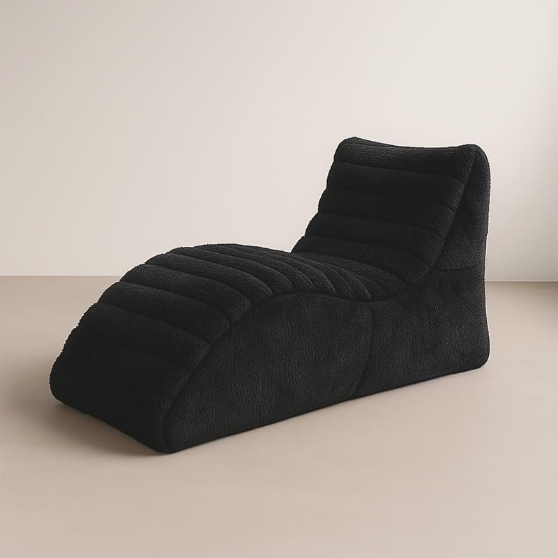 Image of Biggie Bean Bag Chair with Beans Filled 6XL Sun Lounger-Laziness Pro Max-Tantric Chaise Lounge Design-Love Seat with Free Cushion & Footrest (Made of : Soft Fur Black)