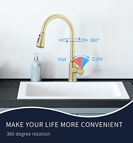 Touch Kitchen Faucet With Pull Down Sprayer, Mstjry Gold Kitchen Sink Faucets With Deck Plate, Smart Kitchen Faucet, Stainless Steel Faucets For Kitchen Sinks #TOP2