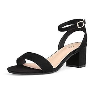 DREAM PAIRS Womens Open Toe Ankle Strap Low Block Chunky Heels Sandal Party Dress Pumps Shoes, Black/Suede – 9 (Carnival)