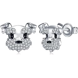 Schnauzer Pomeranian - Arete De Plata De Ley 925, Mini Schnauzer Pomeranian Para Perro, Joyería De Regalo De Cumpleaños, Para Mujer, Plata De Ley, Circón