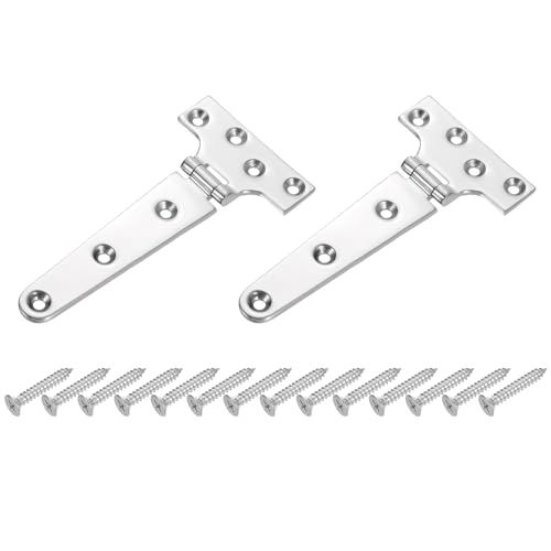 sourcing map 2Pcs Heavy Duty t Hinges, Marine Grade t Hinge 6" x 3" Stainless Steel Boat Hinges Cast Strap Hinge with Screws for Boat Hatch Yard Doors Barn Gate, Silver