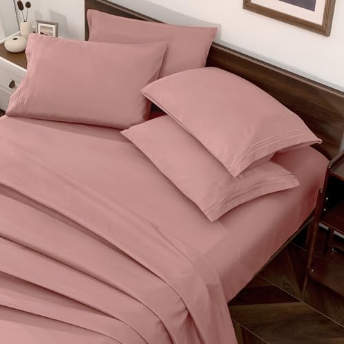 Image of Horbaunal Dusty Pink Queen Size Sheet Set - 6 Piece Luxury 1800 Thread Count Bedding Sheets & Pillowcases - 16 Inch Deep Pocket Microfiber Bedding Set - Soft & Wrinkle Bed Sheets