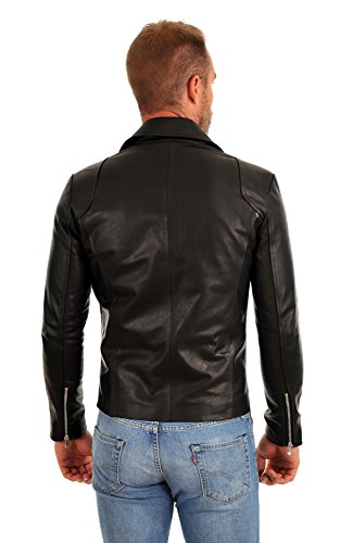 Image of 100% Leather Jacket for Men - Round Collar Slim Fit - Moto, Bomber, Biker Winter Casual Wear