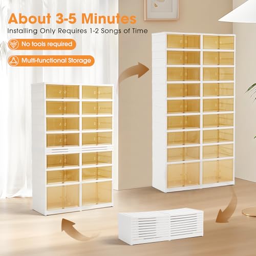 Image of Folding Shoe Rack Storage Device,Large Plastic Folding Shoe Cabinet, Easy to Assemble Shoe Rack Storage Cabinet with Transparent Door Magnetic Buckle(9Tiers,36Pairs)
