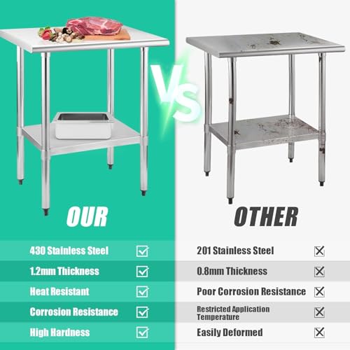 Image of STABLEINK NSF Stainless Steel Table 36x30 Inches, Metal Prep & Work Table with Adjustable Undershelf, for Commercial Kitchen, Restaurant, Hotel, Laundry and Garage