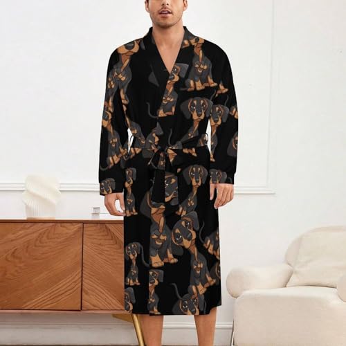 Middle Finger Gesture Dachshund Soft Robe Long Sleeve Bathrobes V Neck Sleepwear Spa Robes with Belt Men Woman2