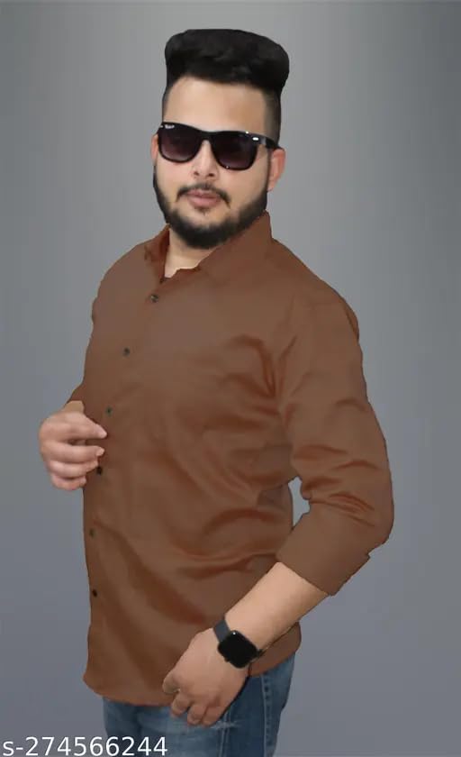 Image of Men's Cotton Casual Shirt, Brown, Full Sleeves, Regular Fit