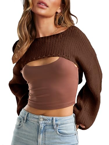 Image of Womens Bolero Crochet Crop Shrug Shoulder Knit Cropped Sweater | Y2K Crochet Crop Top, Half Sweater, Cozy Chest Over the Shoulder Top Cardigan, Cut Off Super Crop, Ballet Lace Sweater