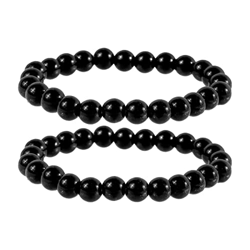 Choice of All 2 Pieces Shungite Stone Bracelet - Black Beaded Crystal Stretchy Bracelets for Men Women