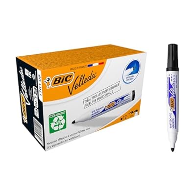 BIC Velleda Marking Rotuladores para pizarra blanca  Óptimo para material escolar y de oficina  1701 ecolutions  51% material reciclado  Negro  Punta Media  Caja de 12