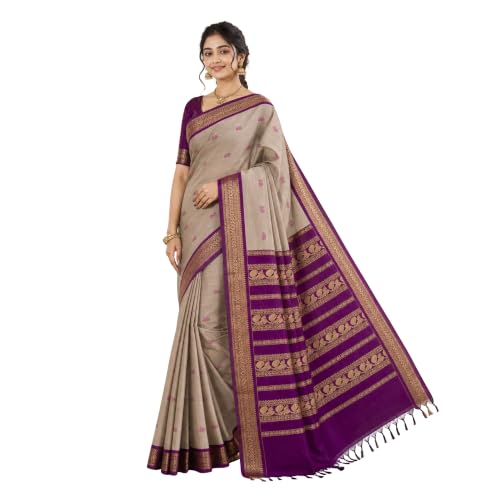 Image of Pure Kalyani Cotton Saree | Zari Border & Blouse Piece - Lata Gadwal Design | Traditional Saree