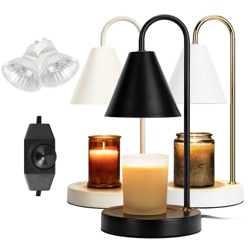 Candle Warmer Lamp,Electric Candle Warmer with Dimmable Light,Scented Wax Melter,No Smoke,Compatible with Various Jar,with 2 Light Bulbs,Home Decor-Black