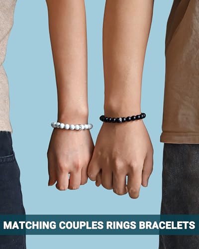 UNGENT THEM Matching Couple Rings Bracelets Valentines Anniversary Birthday Engagement Gifts for Boyfriend Husband Fiance Girlfriend Wife2
