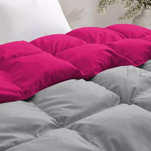 Image of 600 Gsm Heavy Winter Blanket For Double Bed Size (90 inchX100 inch) - 600 GSM Heavy Winter Comforter /Rajai /Duvet /Blanket Microfiber Super Soft Fluffy For Winter Double Bed - Hot Pink /Silver Grey Color