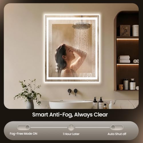 Image of 28x36 LED Bathroom Mirror with Anti-Fog, Backlit & Front Lit, Memory | Stepless Dimmable 3 Color CRI 95+ Shatterproof Tempered Glass ETL Listed for Safety Lighted Bathroom Vanity Mirror for Wall