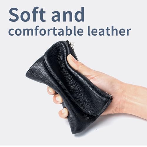 Pebble Leather Wallet Compact Full-Grain Leather Zip Wallet with Coin Pocket and Card Holder Slim Bifold Purse Compatible with Men Women(Orange)3