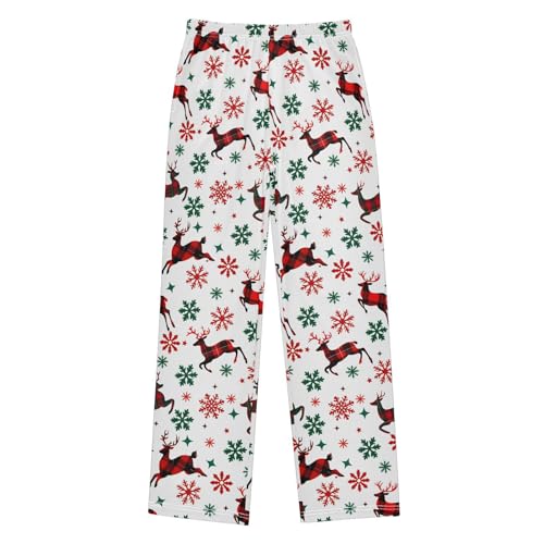 Christmas Pajama Pants Red Elk Snowflake Long Sleep Pants Lounge Bottoms