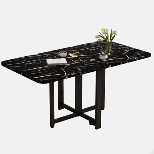 GUQASDV Mesa de Comedor Plegable de Madera,Mesa de Cocina con alas abatibles, Mesa Multifuncional Plegable y Extensible para Cocina y Sala de Estar, Muebles Que ahorran(Black Stone Pattern,80cm)