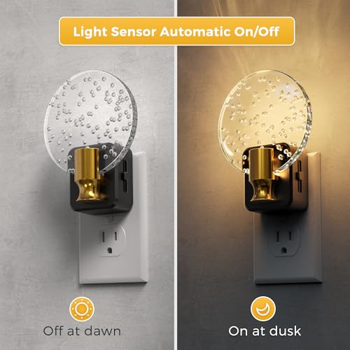 Image of L LOHAS LED Night Lights Plug into Wall, Dusk to Dawn Sensor, 3000K Soft White LED, 180 Rotating Acrylic Bubble Nightlight, 0-100lm Adjustable Brightness, for Bedroom, Bathroom, Hallway