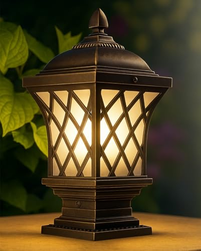 Image of SINOMAN Antique Bronze Outdoor Gate Light Vintage Style Metal Pillar Lamp Decorative Design, Weatherproof Post Light for Garden, Driveway, Entrance Pillars, and Boundary Walls (Without Bulb)