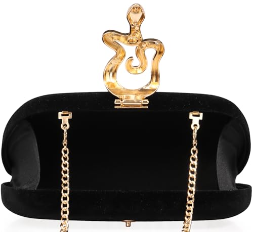 Image of Velvet Evening Clutch Purse for Women-Snake Clasp Formal Handbag,Hard Shell Design Bag for Weddings, Parties, Prom&Special Occasions(Black)