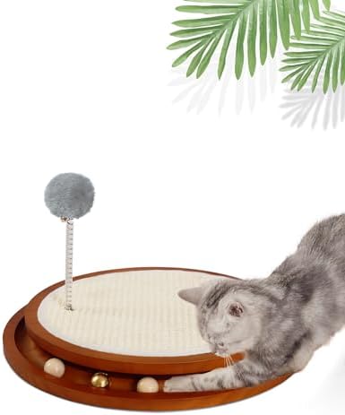 Cat Scratcher, Cat Cratch Sisal Pad with Wooden Roller Ball Toy, Cat Scratchers Interactive Toys for Indoor Cats, Satisfies Kitten’s Scratching, Chasing and Hunting