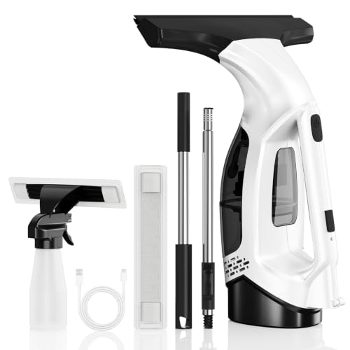 Window Vacuum Squeegee with Extendable Pole 31-40", Electric Cleaner Tool