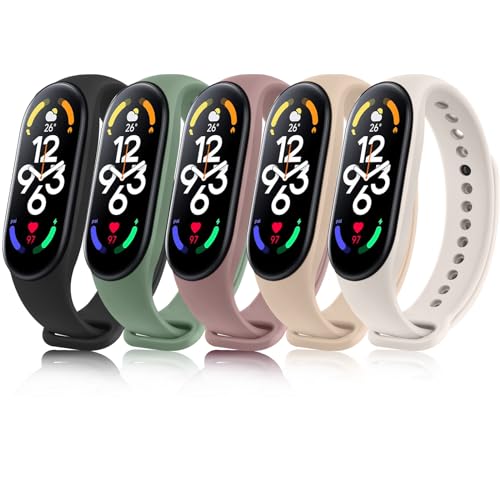 ZGCE 5 Stück Armband für Xiaomi Mi Band 7 Armband Damen Herren, Weiches Silikon Armbänder, Wasserdichtes Sport Uhrenarmband Verstellbares Ersatzarmband für Xiaomi Mi Smart Band 7